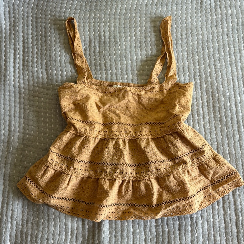 Boho eyelet cropped babydoll tank